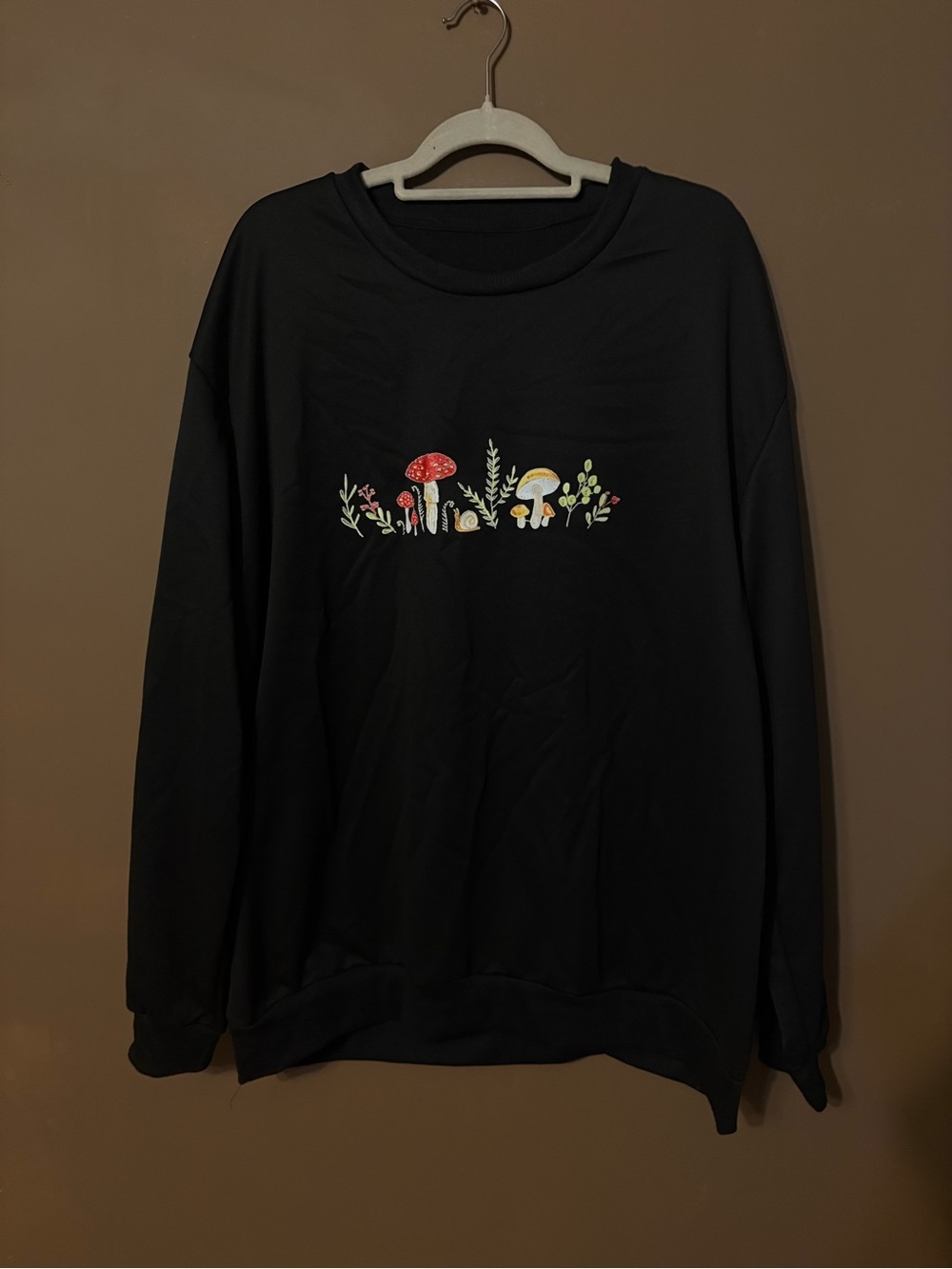 Black Sweatshirt with Mushroom Design
